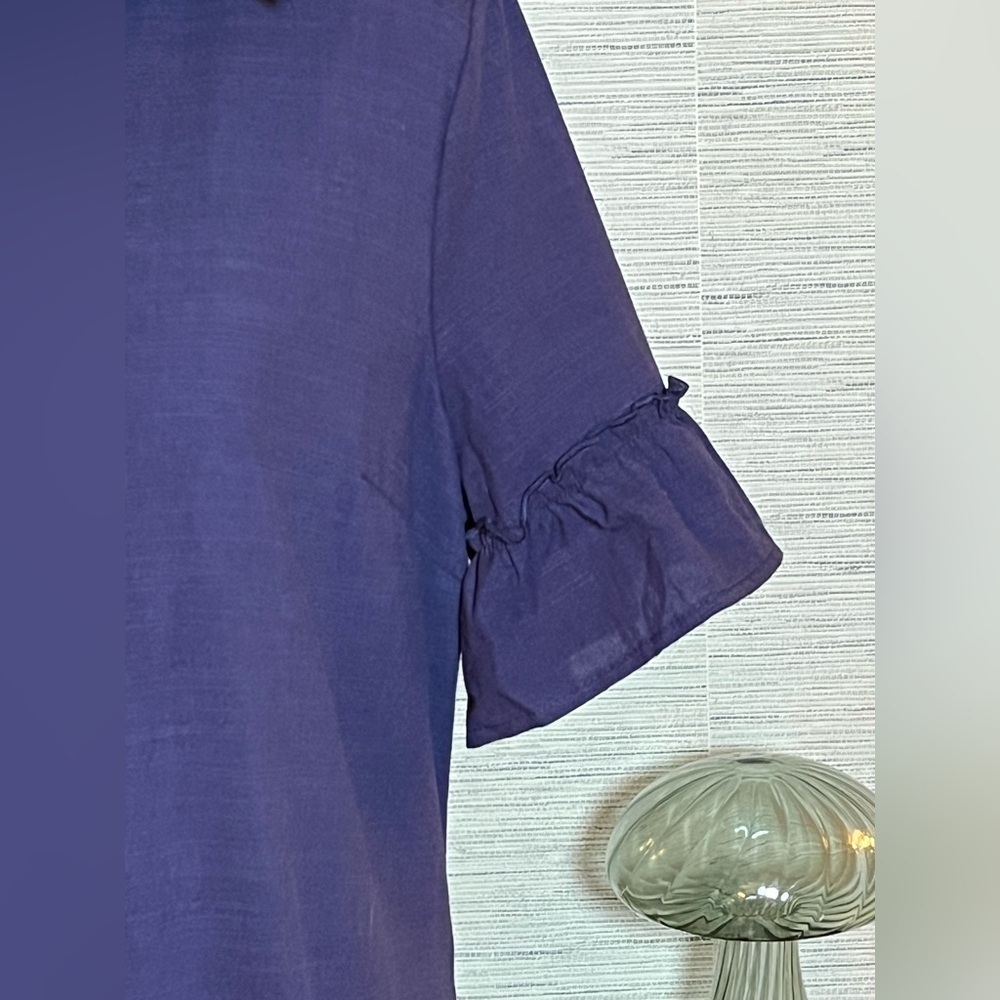 Merokeety Button Down Shirt Dress Ruffle Sleeve Shift Navy Blue Women Size S NWT - Picture 4 of 10